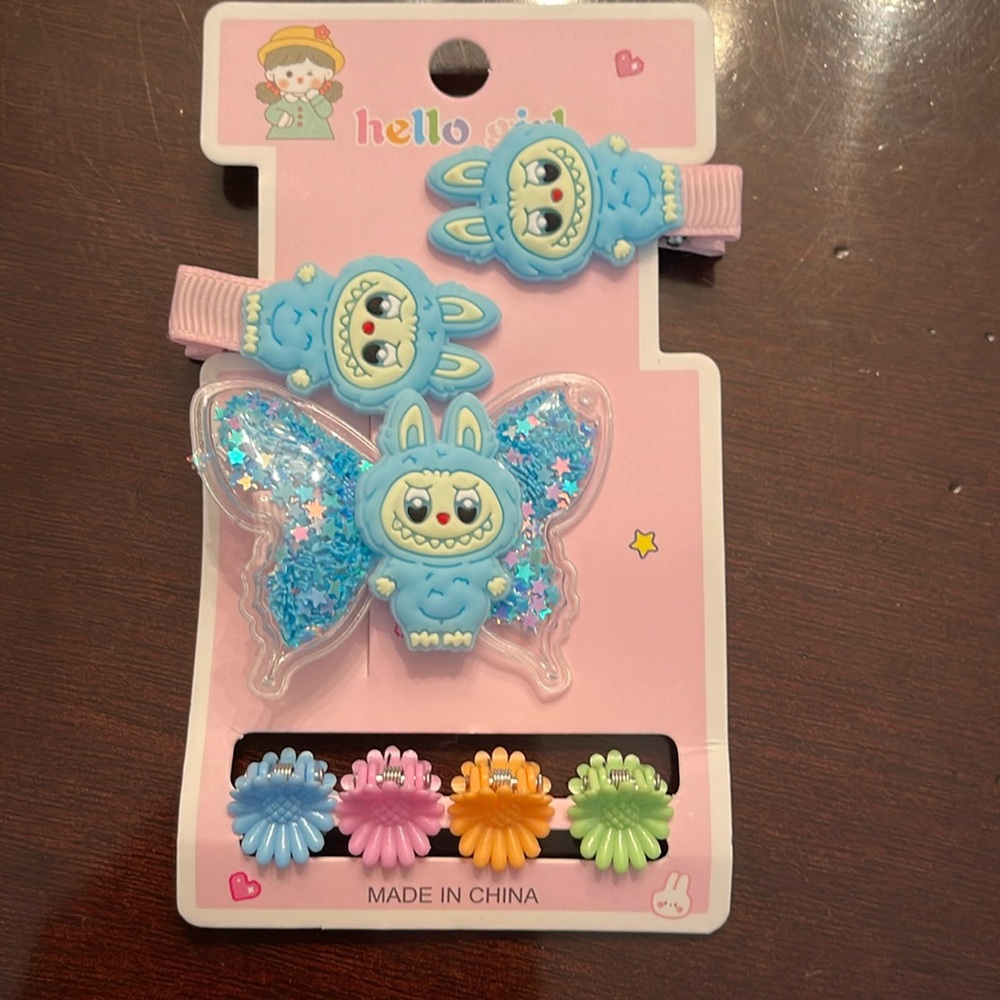 Blue cartoon labubu monsters Hair Clips Set for Kids